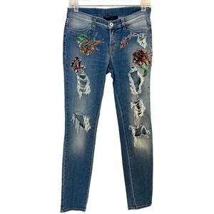 MARCO BOLOGNA y2k Low Rise Patch Jeans Destroyed Distressed Size US Size 6